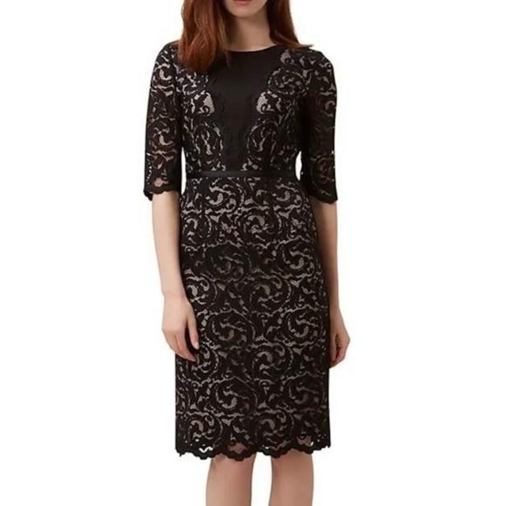 Hobbs London Lace Sheath Dress Cocktail Party Black Lined UK10 US6